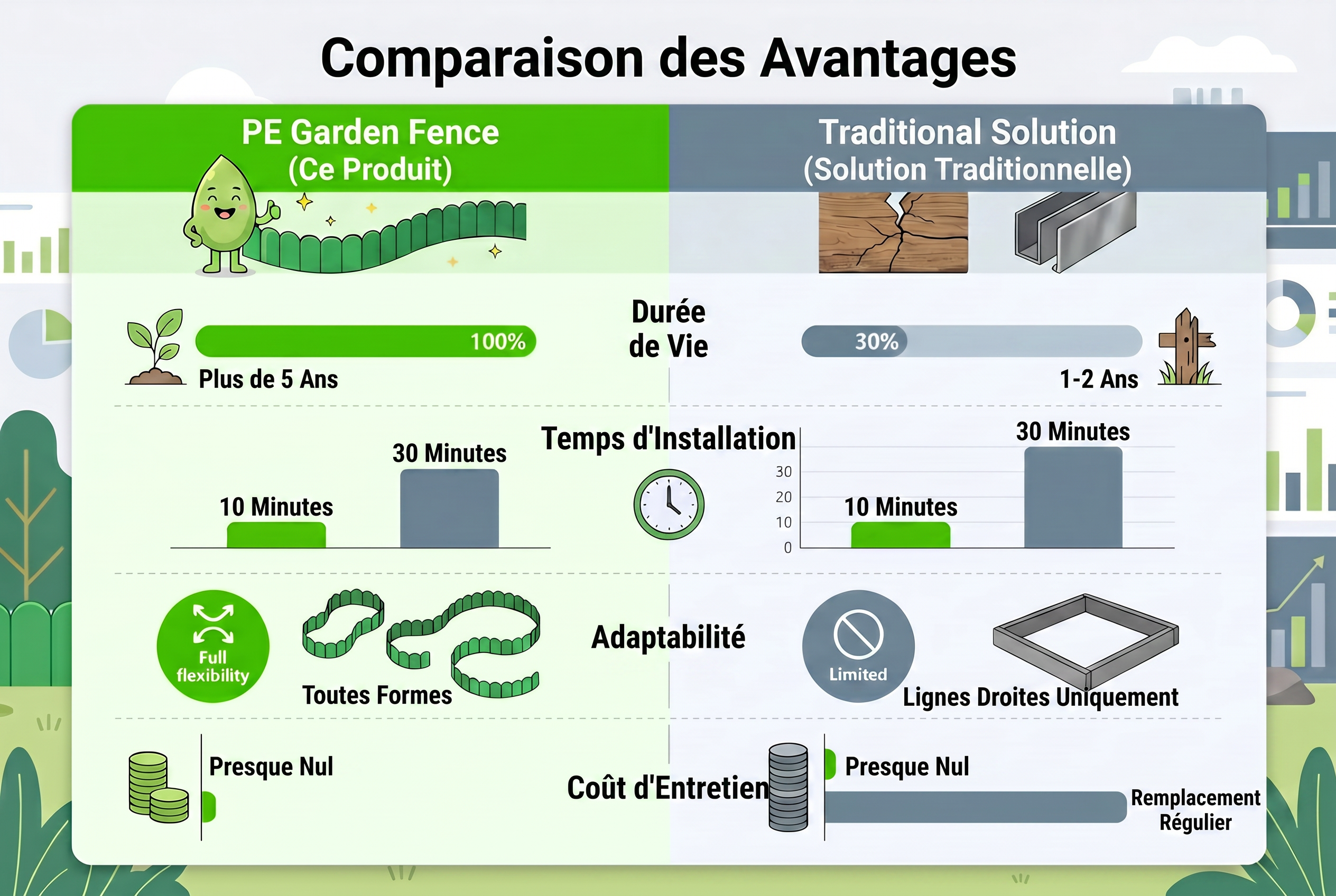 Comparaison données avec bordure métal ou béton