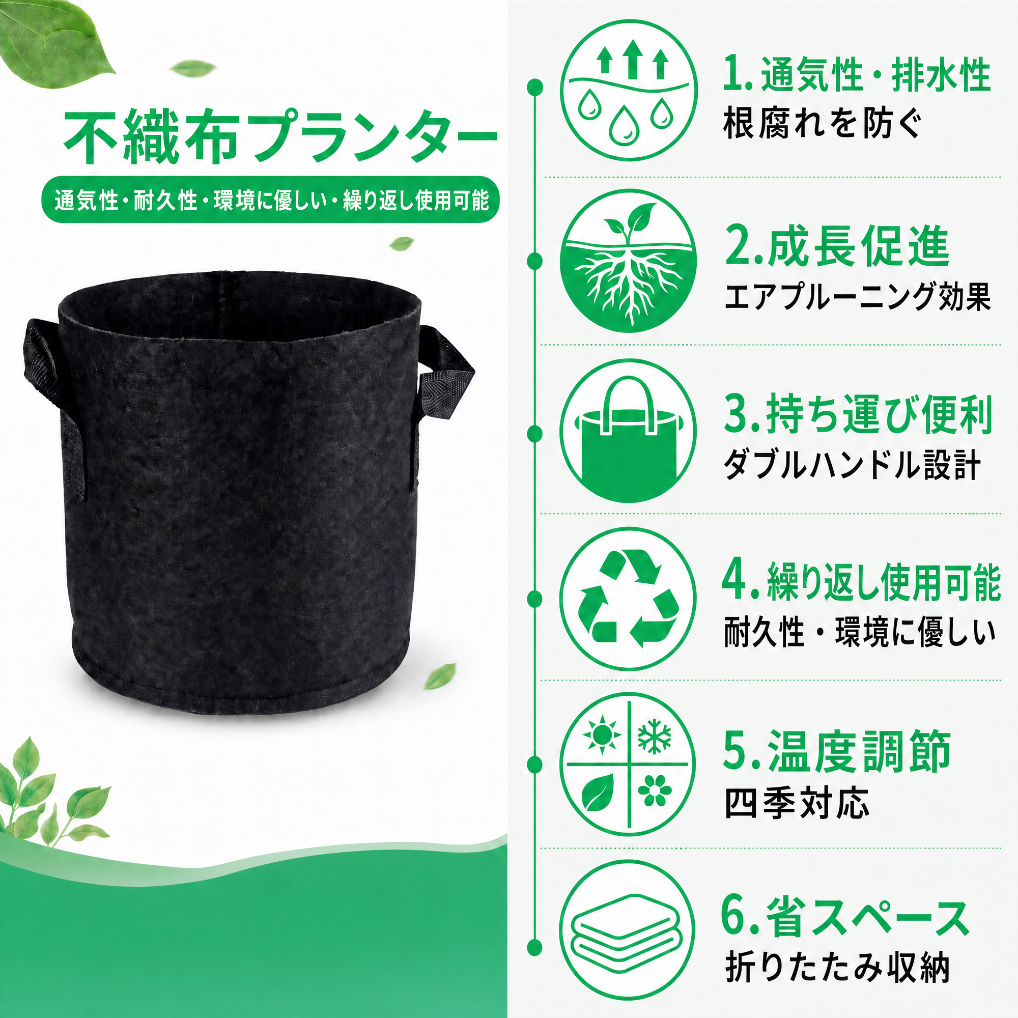 不織布プランターのコアセールス：通気根域・サイズ・持ち手・B2B調達の要点