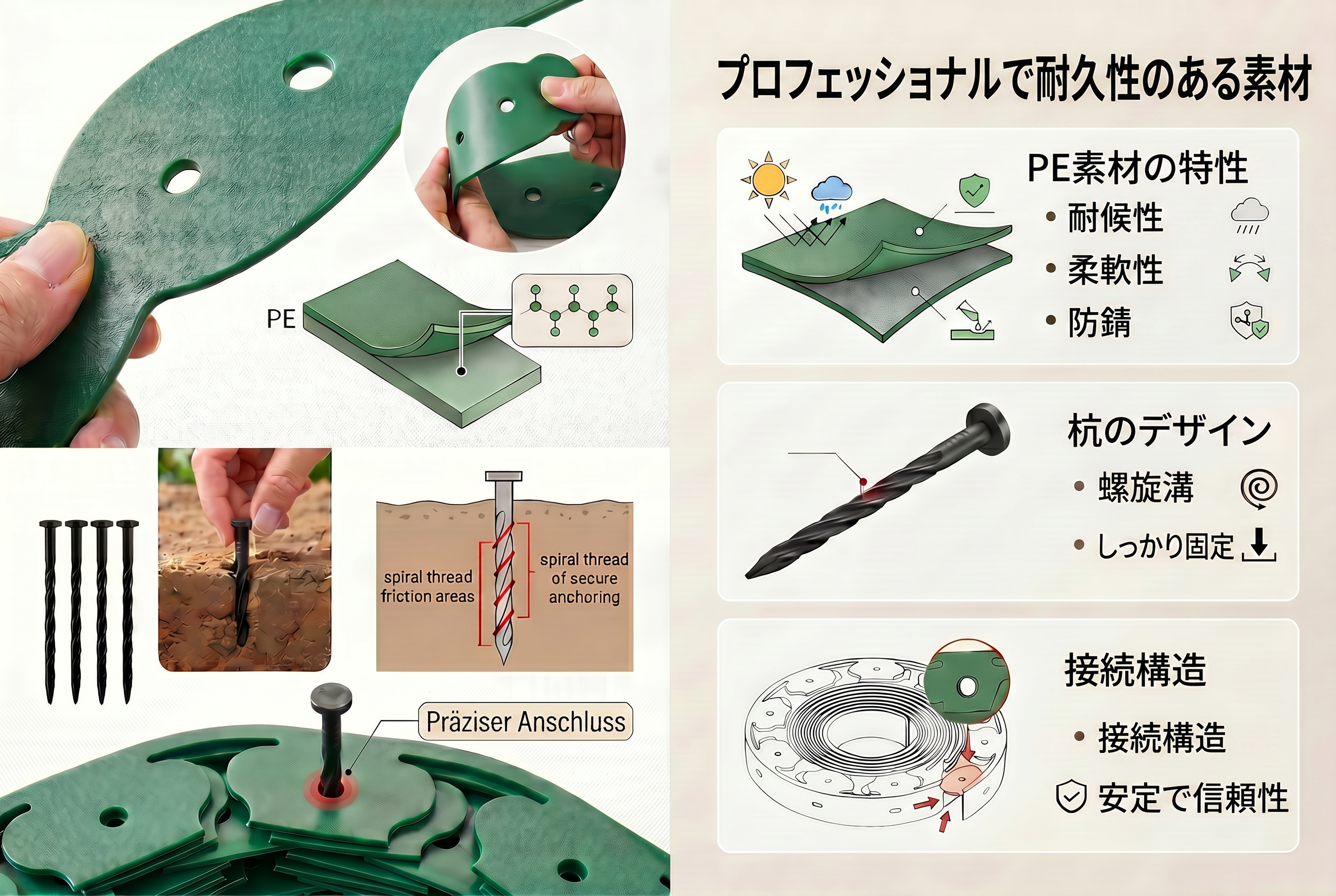 PE材、杭位置、接続の要点図（技術照合用）
