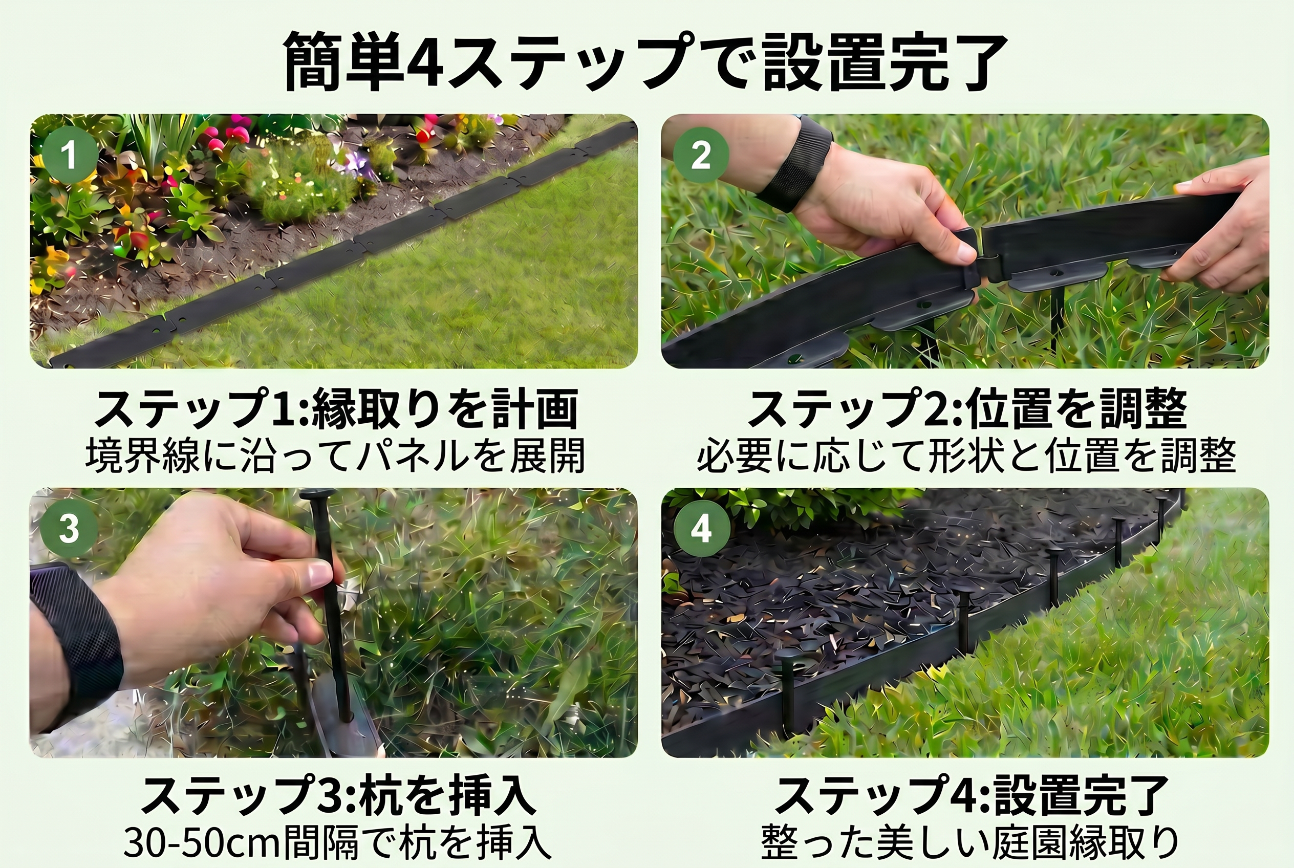 4ステップ：ライン出し、杭打ち、コイル装着、仕上げ