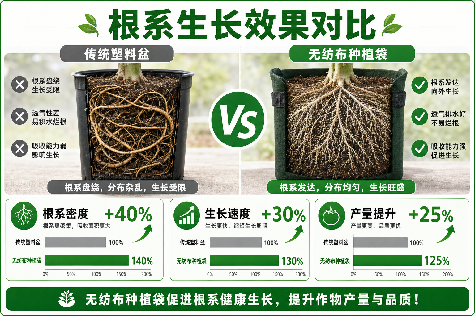 织物种植袋与刚性塑料盆在透气、出运与定位等维度的数据化对比